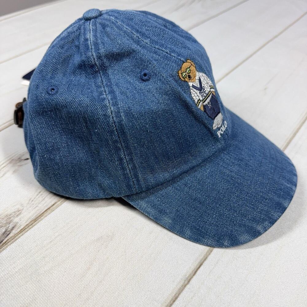 PRL Polo Bear Denim Hat Mens OS Blue Leather Strap Cap NEW Polo Ralph Lauren - Picture 5 of 15